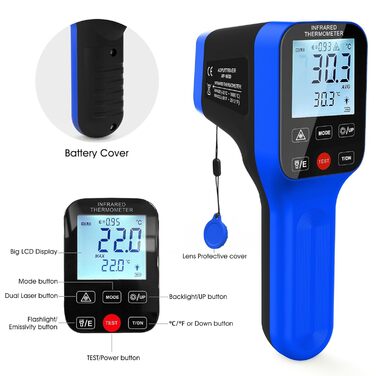Інфрачервоний термометр AIOMEST з логуванням даних через APP, промисловий пірометр IR, 1600°C | 30:1 оптика, з подвійним лазером | Температурна пістолета для вимірювання температури для HVAC, промислових печей, кузень та піци | Без Bluetooth-з'єднання