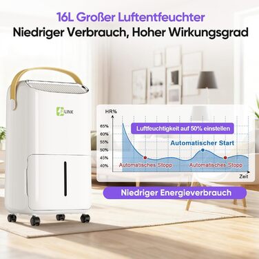 Електричний осушувач повітря 9л/24г, тихий, з дитячим блокуванням, захистом від переливу та автоматичним перезапуском. Підходить для спальні, ванної кімнати, підвалу та пральні. Осушувач повітря 16л/день.