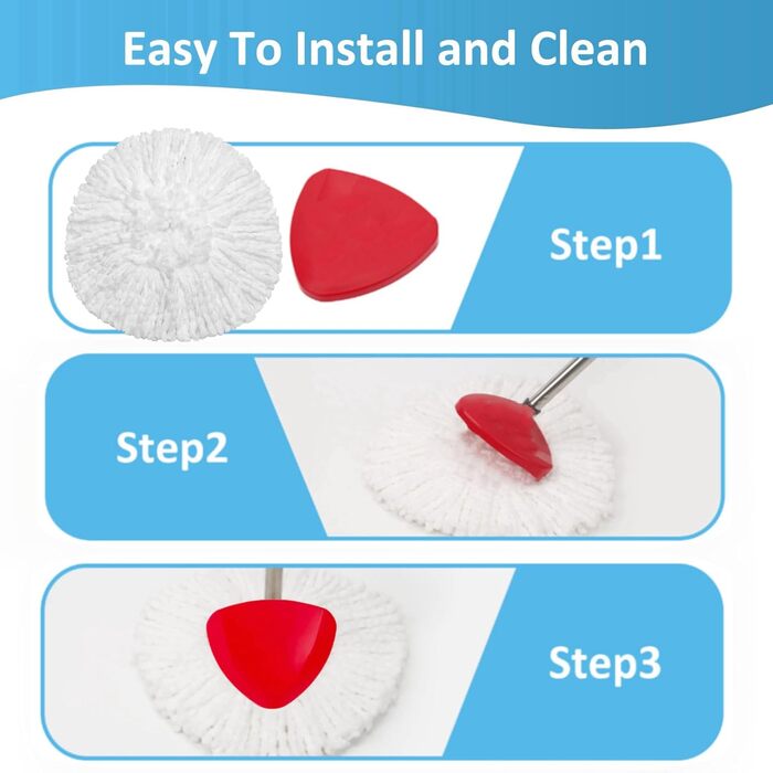 12 EasyWring rotating mop heads, microfiber pop replacement heads, 2 rotating mop covers. Microfiber mop heads can easily remove and absorb stubborn dirt.