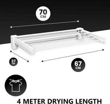 Настінна сушарка для білизни Vonia – компактна та складна – міцна сушарка для одягу для ванної кімнати, балкону та маленьких квартир (біла, 70 x 37 см)