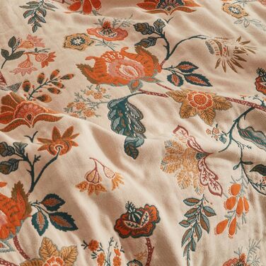 SE SOFTEXLY Boho плед з 100% бавовни – двосторонній мусліновий плед 150x200 см, м'який плед на диван та ковдра на ліжко, естетичний дизайн, ідеальний для вітальні та спальні, Orange/Grün Blütentraum (230 x 250 cm, Blütentraum)