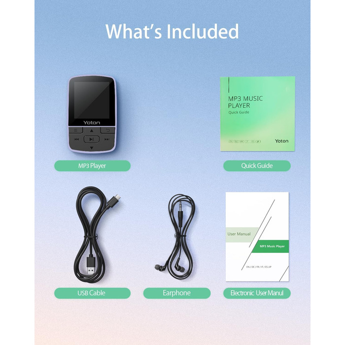 MP3-плеєр YOTON з Bluetooth 5.2, Hi-Fi звук, FM-радіо, диктофон, регулятор гучності, навушники, підтримка SD до 128 ГБ, фіолетовий