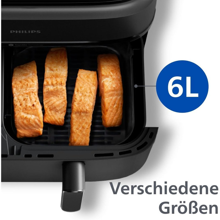 Philips Dual Basket Airfryer 3000 Series, 9L, 2 Drawers, Sync Function, Rapid Air Technology, Versatile Large Hot Air Fryer, 90% Less Fat and Energy Saving, HomeID App (NA350/00)