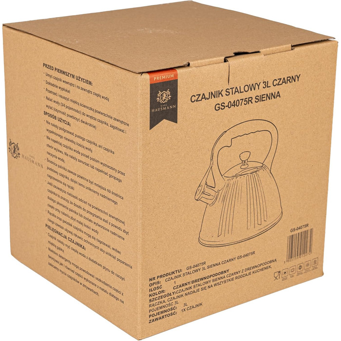 Чайник для води Karl Hausmann Induktion 3L, чорний, з автоматичним свистком, нержавіюча сталь, для всіх типів плит