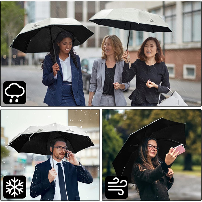 Візон Парасолька чоловіча/жіноча, автоматична, стійка до вітру, 210T тефлонове покриття, легка, міцна, колір слонова кістка