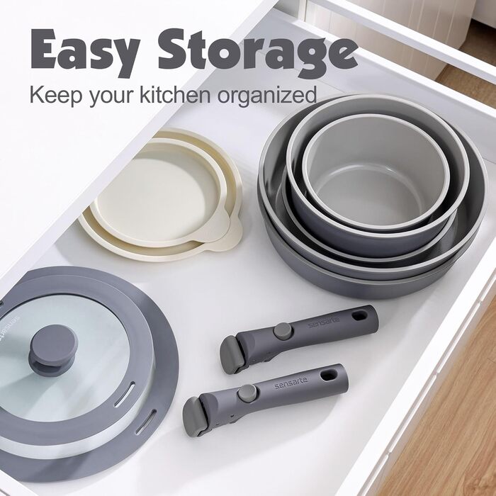 Набір посуду SENSARTE з керамічним покриттям (17 предметів) - антипригарне покриття, для всіх плит, безпечний, миється в посудомийній машині, можна використовувати в духовці