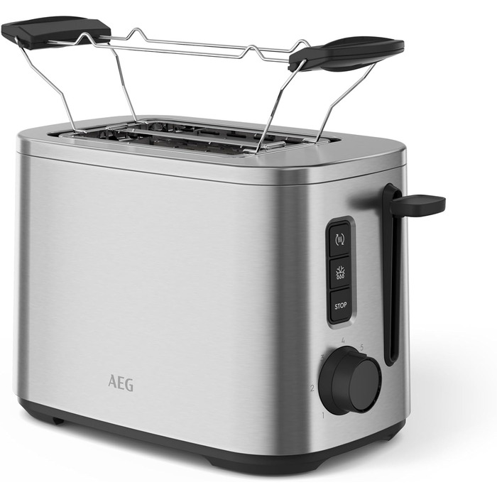 Тостер AEG T5-1-4ST Deli 5 з 7 режимами, таймером, функціями стоп, розморожування, підігріву, автоматичним центруванням, корпусом Cool-Touch, широкими слотами, піддоном для крихт, нержавіюча сталь