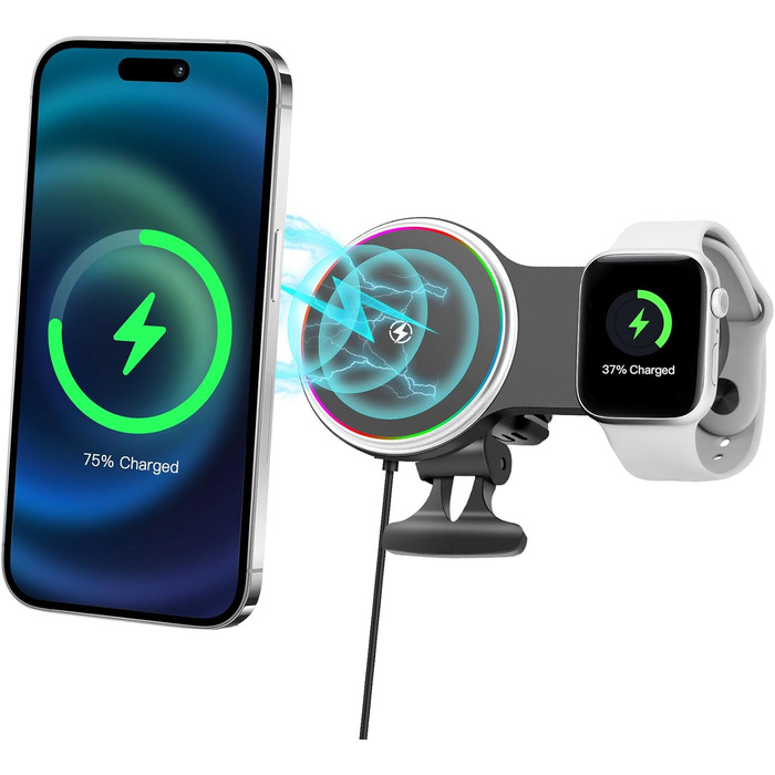 Автомобільний зарядний пристрій MagSafe 15W 2-в-1: зарядка та тримач для iPhone 16/15/14/13/12 Pro Max