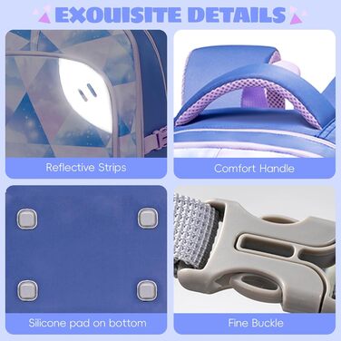 Шкільний рюкзак для підлітків 46L, рюкзак для школи, гімназії, старшої школи з нагрудною стрічкою, світловідбиваючими елементами, відділенням для 17.3' ноутбука, міцний, повсякденний, модель 5255 (Світло-блакитний)