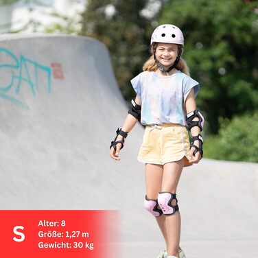 Набір захисту для скейтборду SKATEWIZ 6-в-1: дитячий, рожево-чорний, наколінники, налокітники, захист зап'ясть, розмір XS, німецький бренд