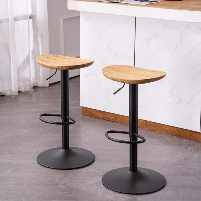 Kidol Adjustable Height Solid Wood Bar Stool with 360° Swivel - Industrial Modern Design for Kitchen Counter - Black