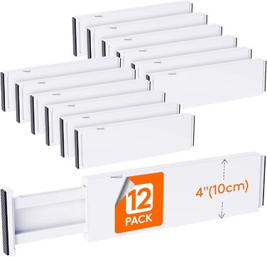 Lifewit Drawer Dividers Set Plastic for Internal Length 27–40cm & Height >10.5cm Drawers, Adjustable Organizer System for Wardrobe/Bedroom/Dresser/Kitchen/Office, White (12, for Internal Length 34–50cm & Height ≥10.5cm)