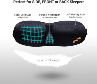 Маска для сну EMPO з м'якої пам'яті (Memory Foam), 3D, з регульованими ремінцями та берушами