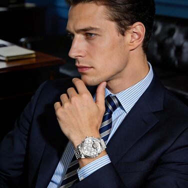 Чоловічий механічний годинник OLEVS з турбійоном та календарем, водонепроникний, зі світлою індикацією (7088, сріблястий)