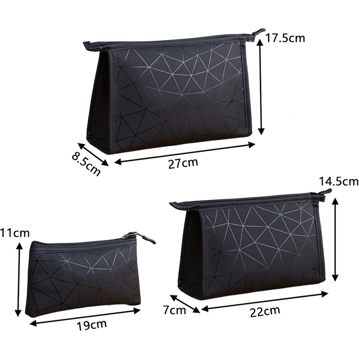 Набір косметичок 3 шт. з блискавкою: водонепроникні органайзери для косметики та подорожей (зелений, чорний)