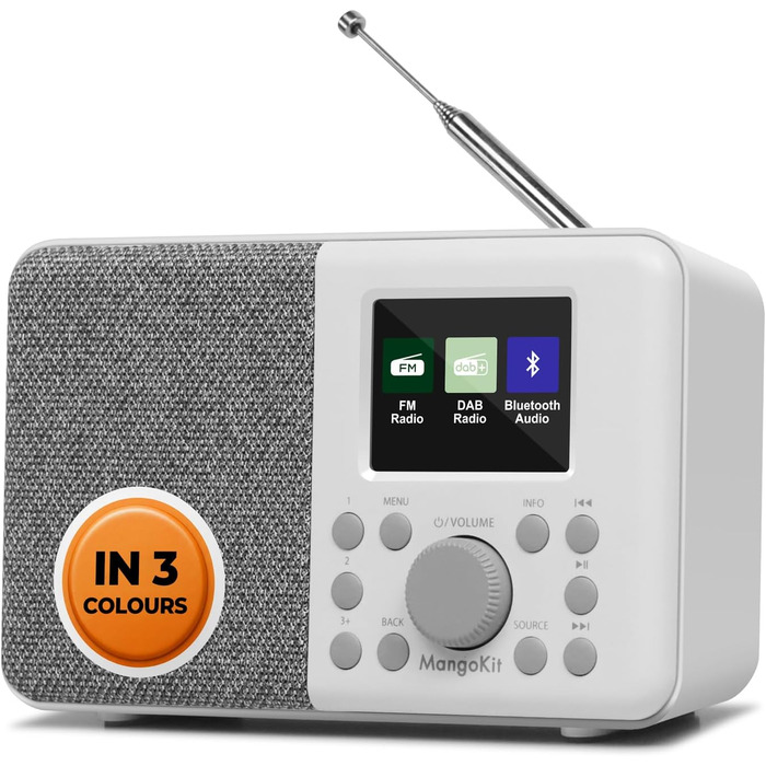 Портативне цифрове радіо MD3 DAB/DAB+/FM з Bluetooth, динаміком та навушниками, 40 станцій, будильник, годинник, таймер, кольоровий дисплей, батарея/мережа (сірий камінь)