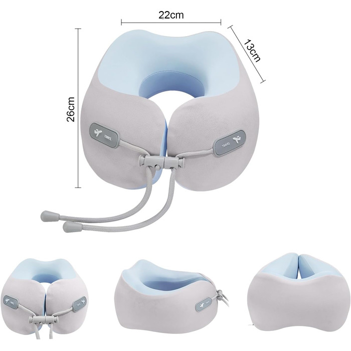Подушка для шиї з Memory Foam, подушка для подорожей (літак, авто, поїзд, автобус, офіс), зручна підтримка голови та шиї, знімний чохол (Рожевий, Сірий)