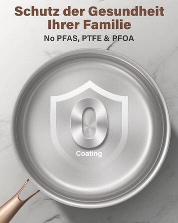 Сковорода Edelstal 28 см з титановим покриттям, індукційна, нержавіюча сталь 18/10, з рожево-золотистою ручкою (без PTFE, PFAS, PFOA) для всіх типів плит