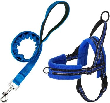 Нашийник для собак LowTon з повідком, анти-тягнучий, регульований, світловідбиваючий, для цуценят та малих/середніх собак, чорний (XS, Синій)