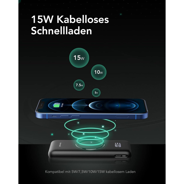 Power Bank Charmast 20000mAh з бездротовою зарядкою та PD 22.5W, чорний