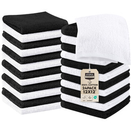 Набір м'яких фланелевих рушників для обличчя Utopia Towels, 100% бавовна, гігроскопічні, 24 шт., чорний/білий