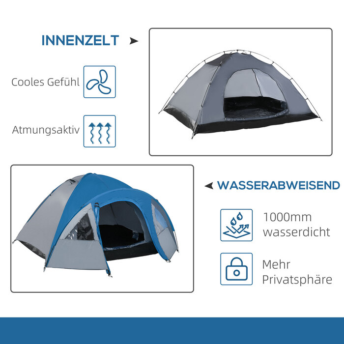 Outsunny Double-Walled Tent Dome Tent Outdoor Igloo for 4 People, 4 Seasons, Waterproof, with Mosquito Net, Carry Bag | Aosom