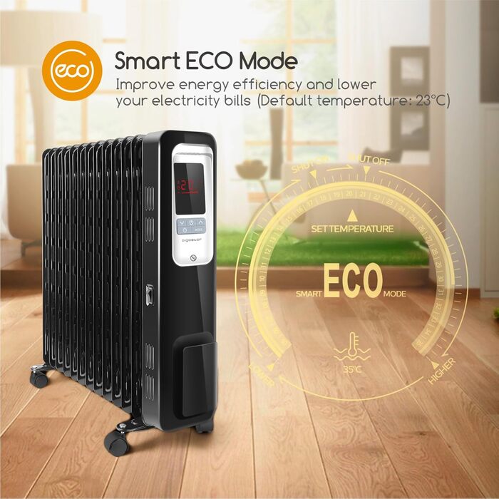 Електричний масляний радіатор Aigostar Oil Monster 33JHH - 2500W з LCD-дисплеєм, 13 ребер, термостатом та дистанційним керуванням