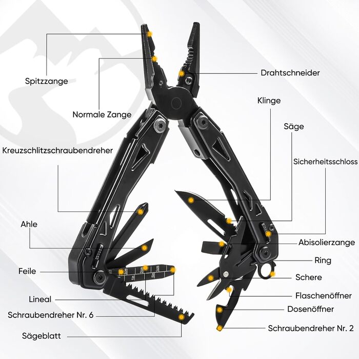 Мультитул 26-в-1 для чоловіків: інструмент EDC з ніжцем, плоскогубцями, кусачками, набором біт для викрутки та іншим. Ідеально для виживання, кемпінгу та повсякденного використання. Виготовлений з нержавіючої сталі, з сумкою для перенесення.