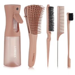 Щітка для волосся з пляшкою спрею 200 мл, розпушувач для натурального волосся, для афрокудрявого волосся 3a-4c, для кучерявого, хвилястого та локонованого волосся, набір з 3 шт. щітки для начісування, щітка з подвійною стороною (терракотова)