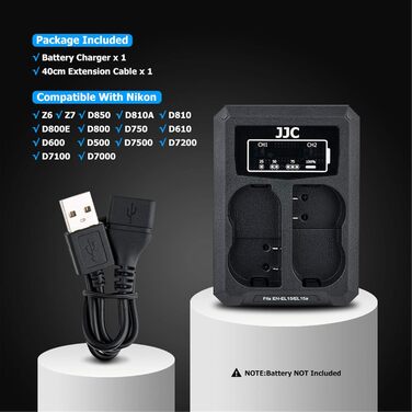 Зарядний пристрій Dual USB для камер Nikon Z7, Z6, D850, D810, D800, D750, D610, D600, D500, D7500, D7200, D7100, D7000 (сумісний з акумуляторами EN-EL15, EN-EL15a, EN-EL15b)
