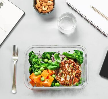 Набір скляних контейнерів MCIRCO 30 шт. (15 контейнерів + 15 кришок) - прозорі кришки, BPA free, для дому, кухні, ресторану (сірий)