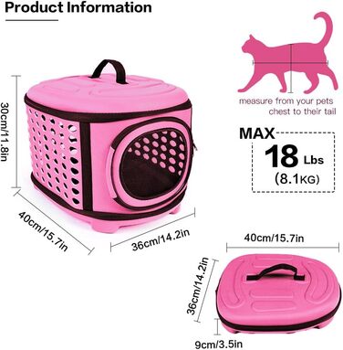 Складана переноска для котів та маленьких собак, рожева переноска-сумка для тварин з м'яким матом