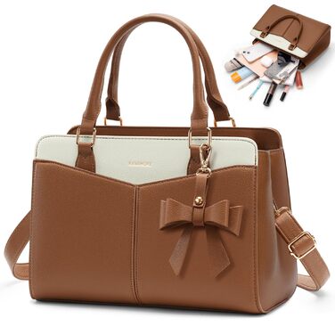 Жіноча сумка RAINSMORE середнього розміру з PU шкіри, коричнево-біла, крос-боді, тоут, сумка на плече