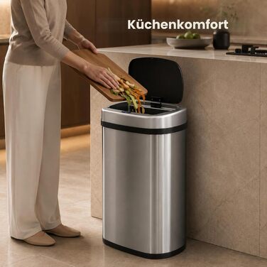 Сміттєвий бак з сенсором Five Stars® на 60 літрів, нержавіюча сталь, кришка з плавним закриттям (Soft-close), сріблястий