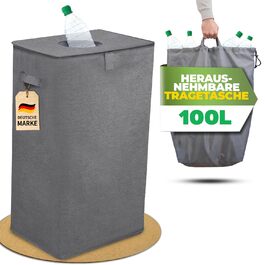 Deposit bottle collection container with lid and carry bag | Deposit container with slot | Ideal bottle organizer for collecting deposits, bottle collector, empty container for kitchen - black (Gray without print)