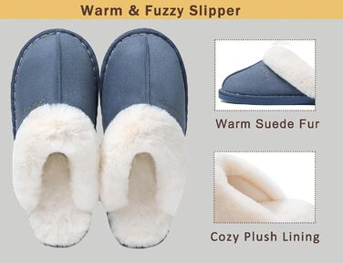 Тапочки домашні Donpapa для жінок та чоловіків, зимові, теплі, з м'якої плюшевої тканини та піною з пам'яттю, імітація овечої шкури, антиковзаючі, для дому та вулиці (38.5/40 EU, Concord Blau)