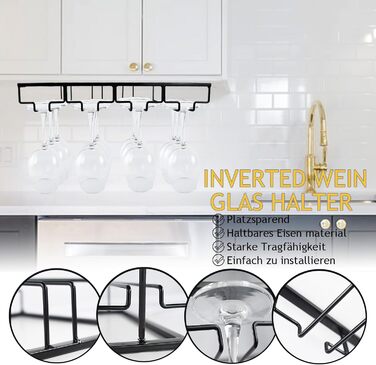 Стильна металева полиця для бокалів, підставка для бокалів, чорна полиця для зберігання бокалів, органайзер для кухні, бару (2 шт. з 2 підставками)