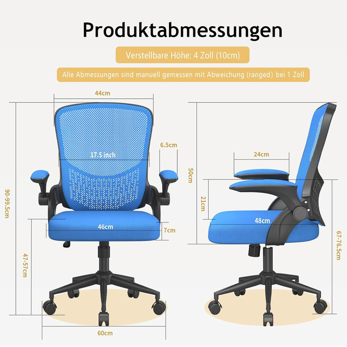 Офісний стіл Bürostuhl: ергономічний крісло з сітчастою спинкою, підтримка попереку, м'яке сидіння, регульована висота, сірий (блакитний, без підголівника)