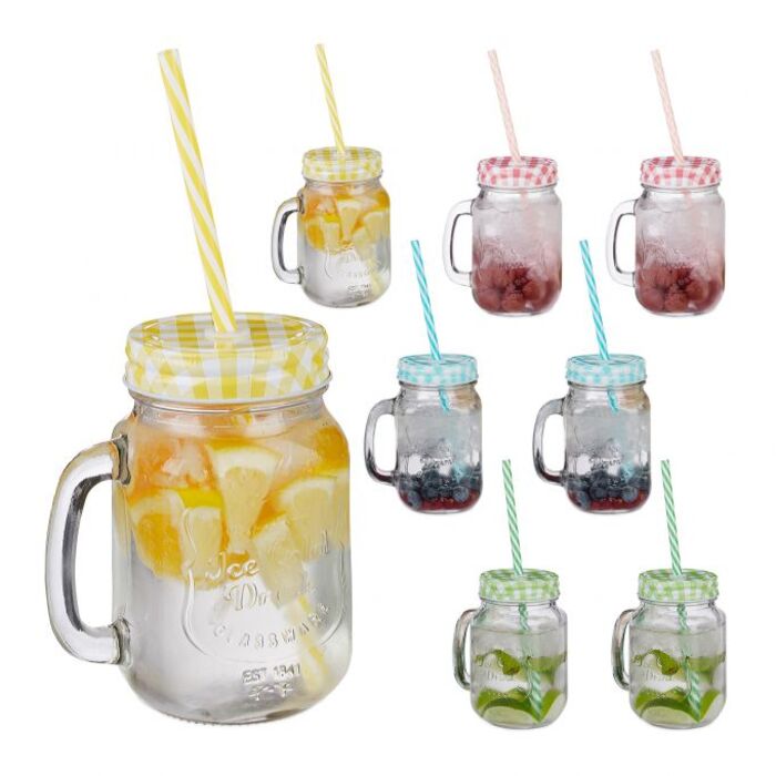 Relaxdays Drinking Glasses with Straws, 8-Piece Set