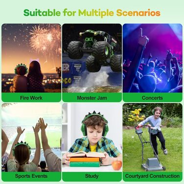 Навушники для захисту від шуму для дітей - пасивні навушники, капсульовані навушники для школи, SNR 28dB, для аутизму, сну, навчання, гри на барабанах (зелено-рожевий)