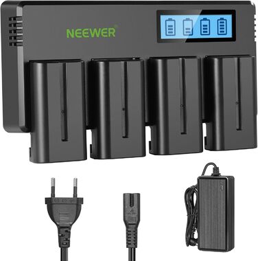 Зарядний пристрій NEEWER для акумуляторів Sony NP-F з LCD дисплеєм (4 канали, 2600mAh NP-F550 в комплекті)