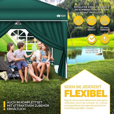 tillvex® for 3x3m Pavilion | Folding Pavilion Side Walls Water-Repellent | Side Windows & Zipper | Side Walls for Garden Tent Party Tent (4x Side Wall, Green)