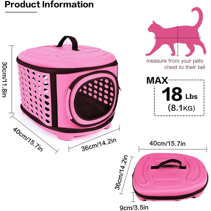 Складана переноска для котів та маленьких собак, рожева переноска-сумка для тварин з м'яким матом