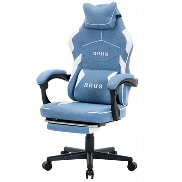 Ігрове крісло DEUS Edge Light Blue з підніжкою, тканина