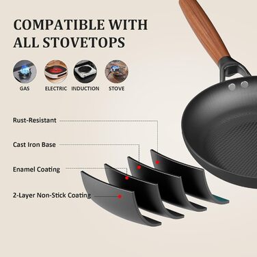 Набір сковорідок YUTANN з чавуну (20, 24, 28 см), з антипригарним покриттям, знімний дерев'яний ручка, для плити, індукції, духовки, без PFAS/PFOA, легко мити (чорний)