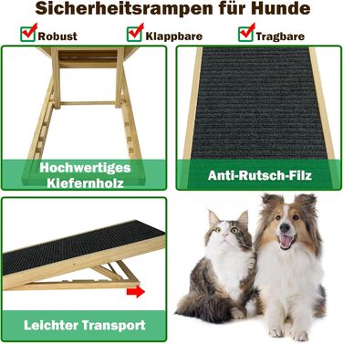 Froadp 49x38x61cm Folding Stairs for Dogs Made of Plastic, Foldable Dog Stairs with 4 Steps & Felt Mat, Non-Slip Cat Stairs, Bed, Balcony, Sofa, Portable Pet Stairs for Dogs and Cats (Wood Type B)