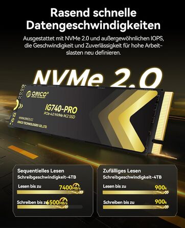 SSD Orico IG740PRO 4TB PCIe 4.0 NVMe M.2 - Швидкий SSD для ПК, Ноутбука та PS5