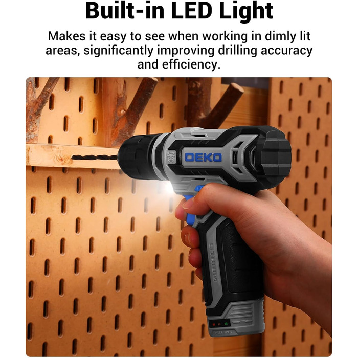 Набір акумуляторної дрилі DEKO 12V: 238 штук у кейсі. Акумуляторна дриль-шуруповерт для дому, рукоділля та ремонту. Комплект інструментів (блакитний)