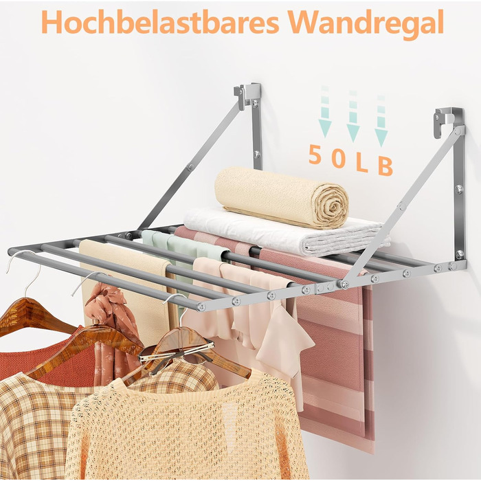 Настінна сушарка для білизни Innotic - розкладний, вологостійкий, сірий, 60 см