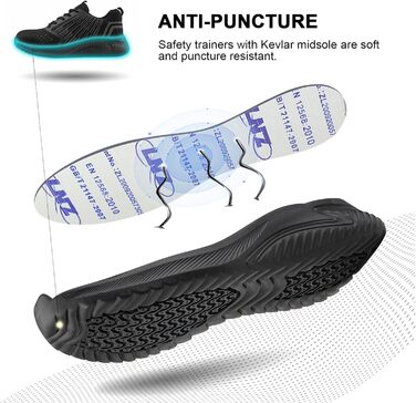 Черевики робочі чоловічі/жіночі Hitmars, захисні черевики зі сталевим підноском, зручні кухарські черевики, легкі черевики, черевики для дахів, чорні/сині, EU36-48 (46 EU, чорні робочі черевики)